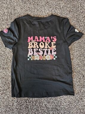 SHEIN Black Tee with Colorful 'Mama's Broke Bestie' Graphic